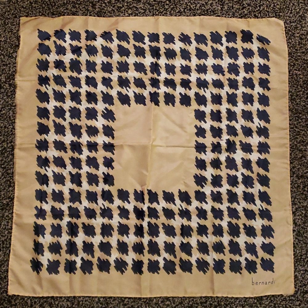 Vintage, Bernardi, Tan & Blue Scarf 26 in X 26 in
